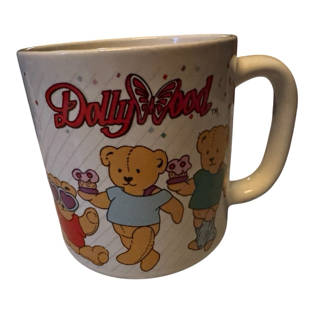 Vintage Dollywood Teddy Bear Coffee Mug Cup Tennessee Theme Park Souvenir